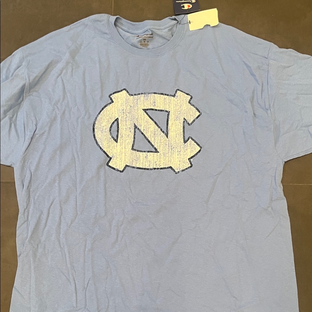 Champion Light Blue Short-Sleeve Tee with White Distressed Logo